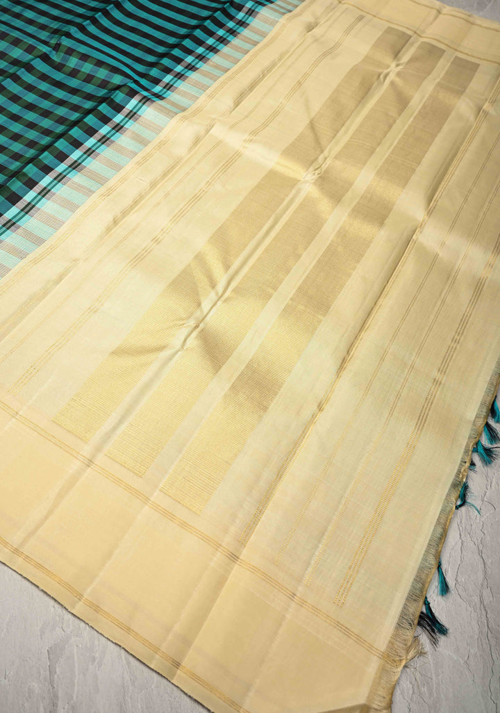 Korvai Kattam Kanjivaram Pure Silk Saree with Checks Pattern and Contrast Border | SILK MARK CERTIFIED