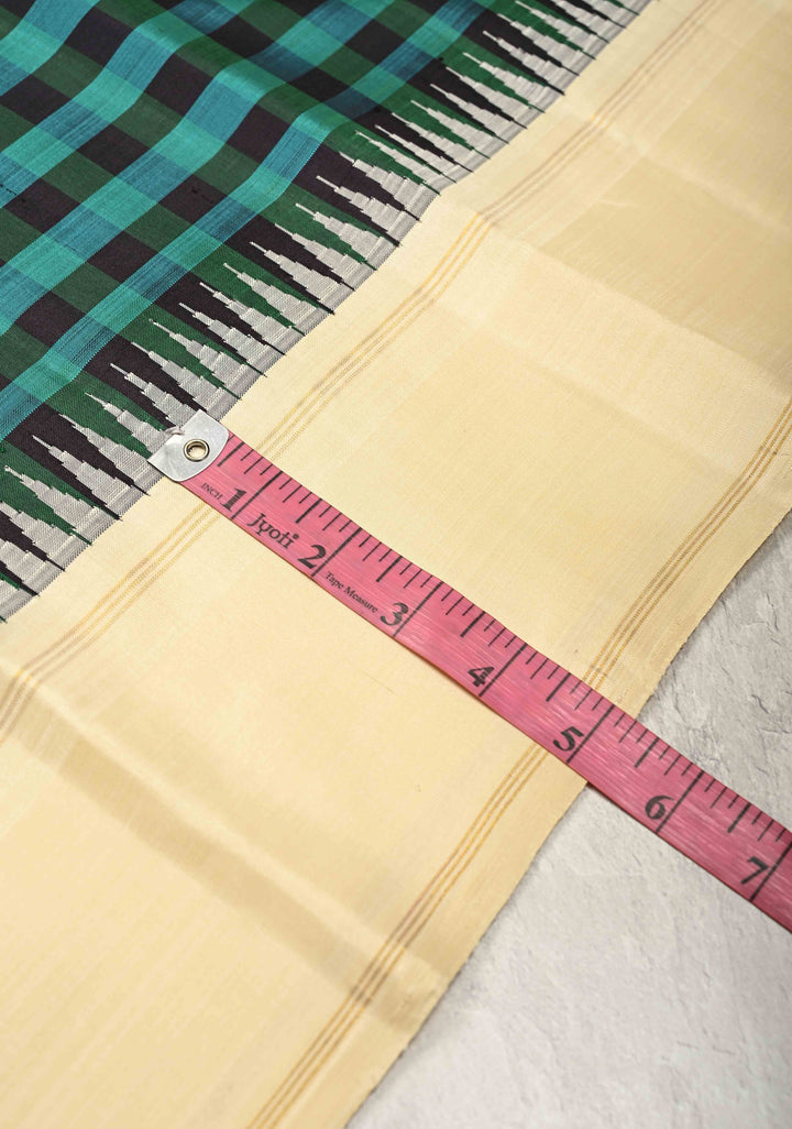 Korvai Kattam Kanjivaram Pure Silk Saree with Checks Pattern and Contrast Border | SILK MARK CERTIFIED