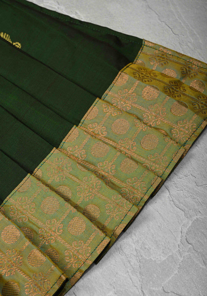Bottle Green Pure Silk Pavadas for Varamahalakshmi with Pleated and Lined ( Lining )