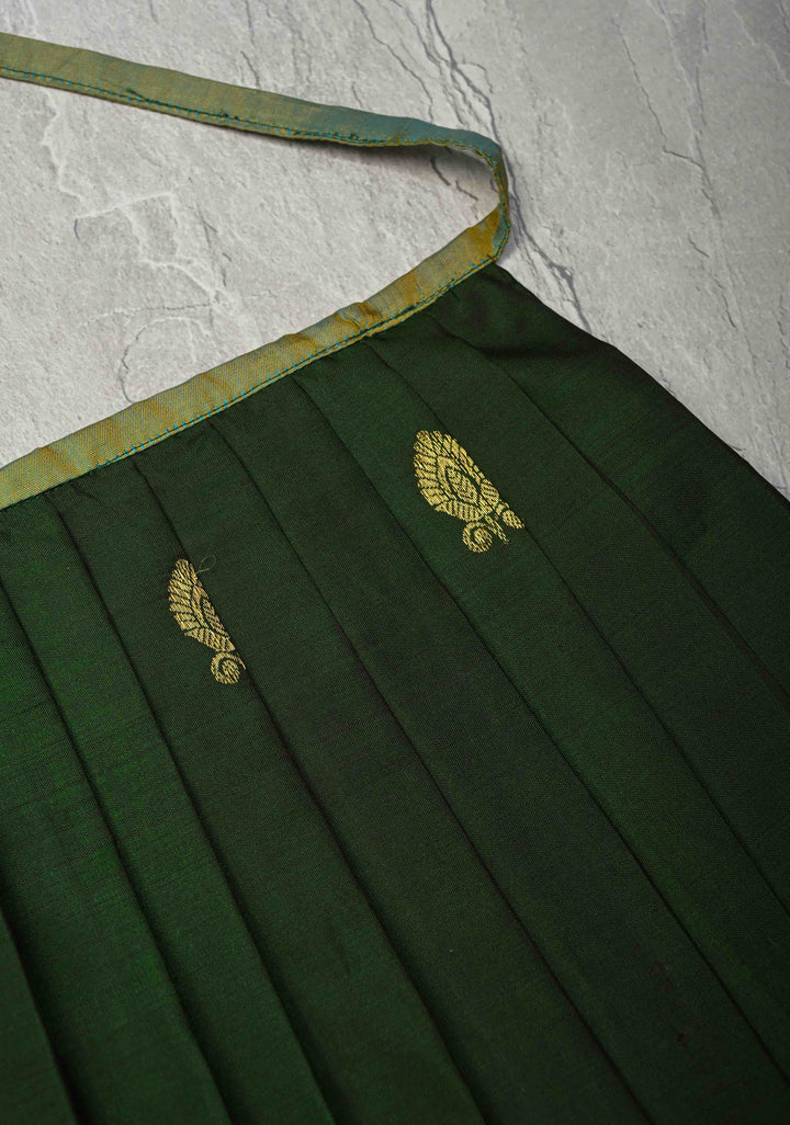 Bottle Green Pure Silk Pavadas for Varamahalakshmi with Pleated and Lined ( Lining )