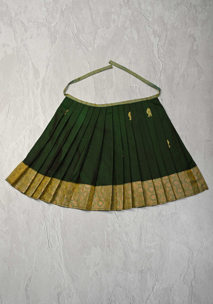 Bottle Green Pure Silk Pavadas for Varamahalakshmi with Pleated and Lined ( Lining )