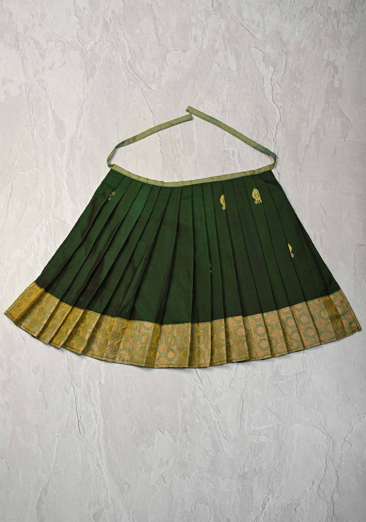 Bottle Green Pure Silk Pavadas for Varamahalakshmi with Pleated and Lined ( Lining )