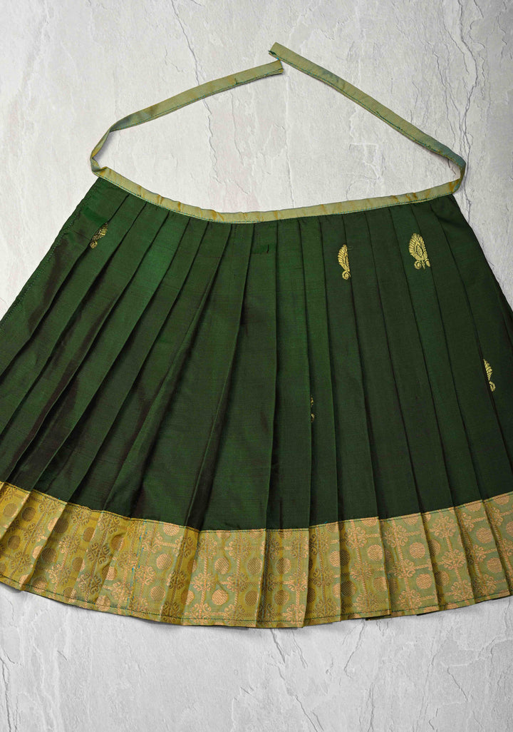 Bottle Green Pure Silk Pavadas for Varamahalakshmi with Pleated and Lined ( Lining )
