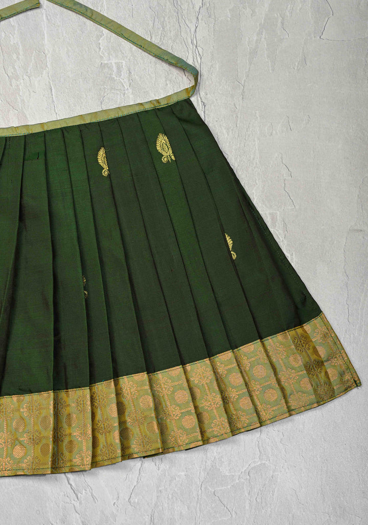 Bottle Green Pure Silk Pavadas for Varamahalakshmi with Pleated and Lined ( Lining )