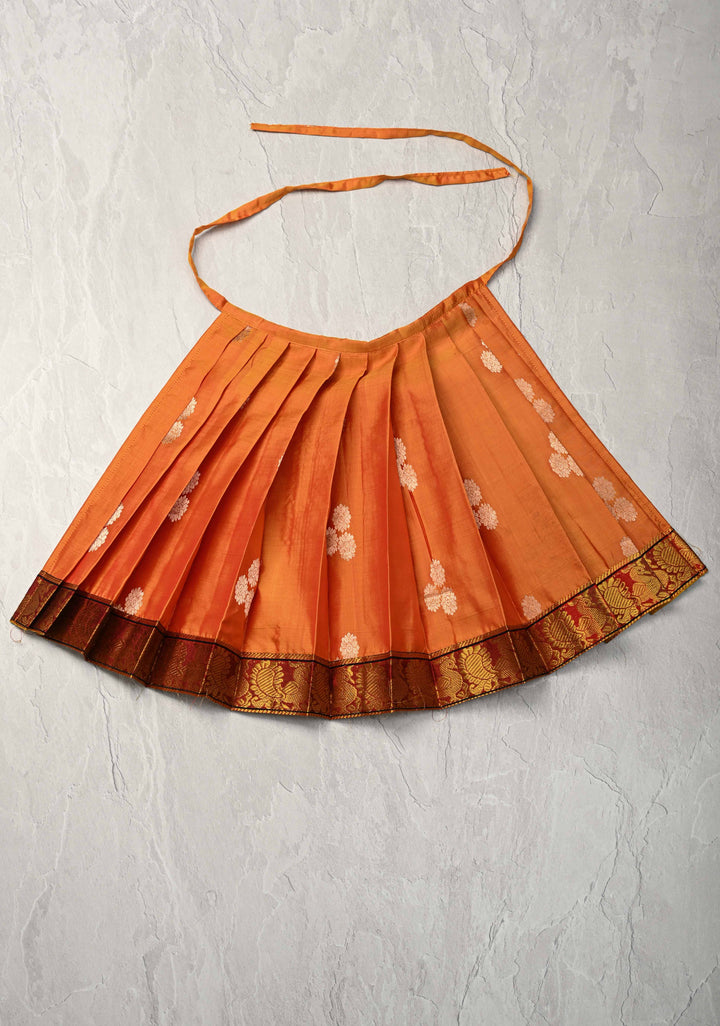 Orange Zari Buttas on Pure Silk Pavadas with Maroon Border for Varamahalakshmi with Pleated and Lined ( Lining )
