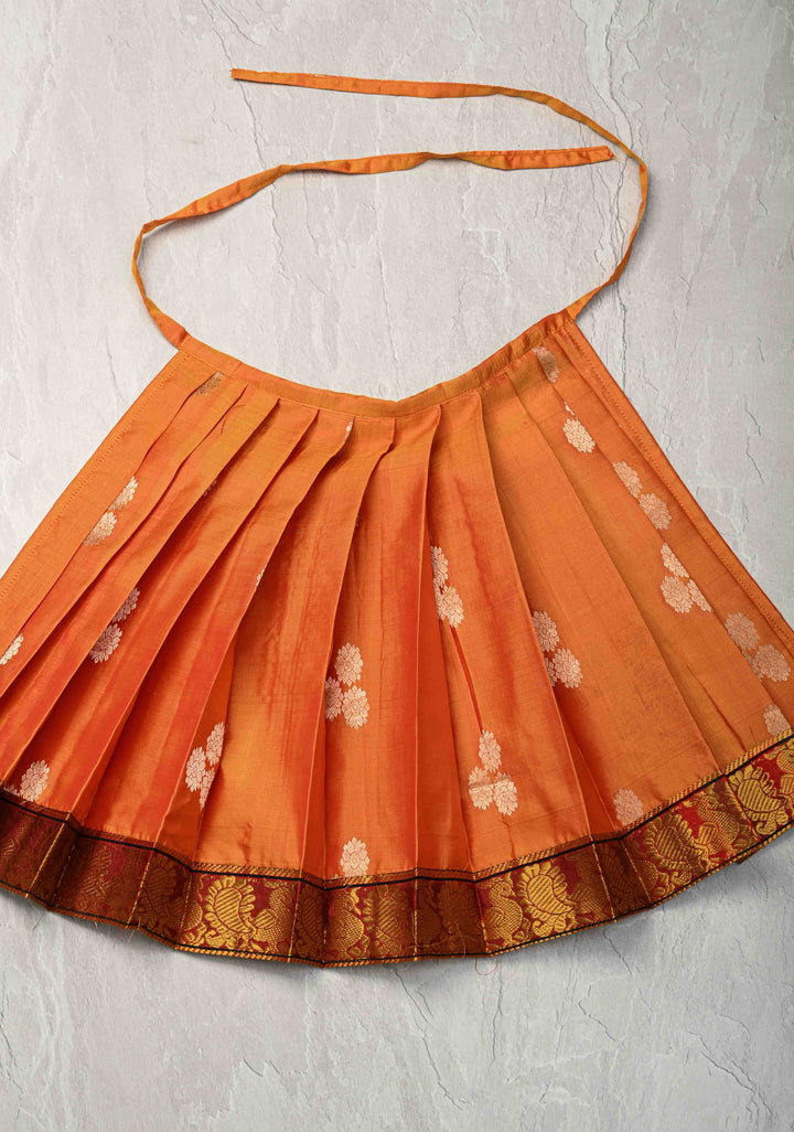 Orange Zari Buttas on Pure Silk Pavadas with Maroon Border for Varamahalakshmi with Pleated and Lined ( Lining )