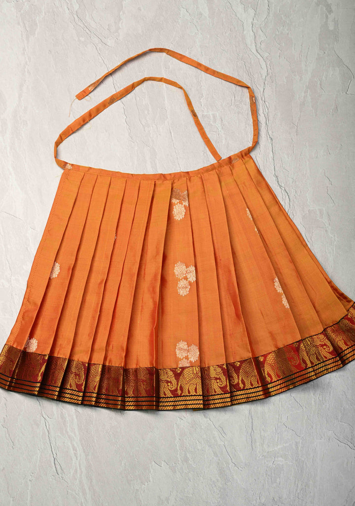 Mustard Zari Buttas on Pure Silk Pavadas with Contrast Border for Varamahalakshmi with Pleated and Lined ( Lining )