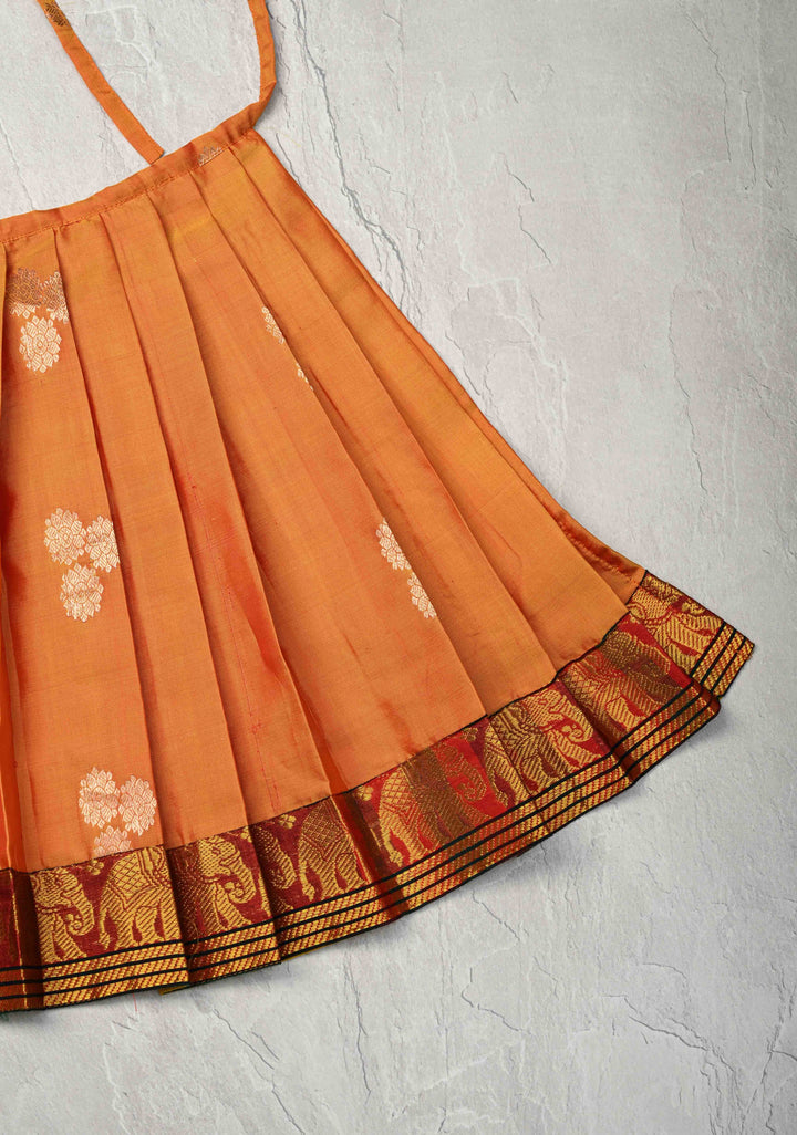 Mustard Zari Buttas on Pure Silk Pavadas with Contrast Border for Varamahalakshmi with Pleated and Lined ( Lining )