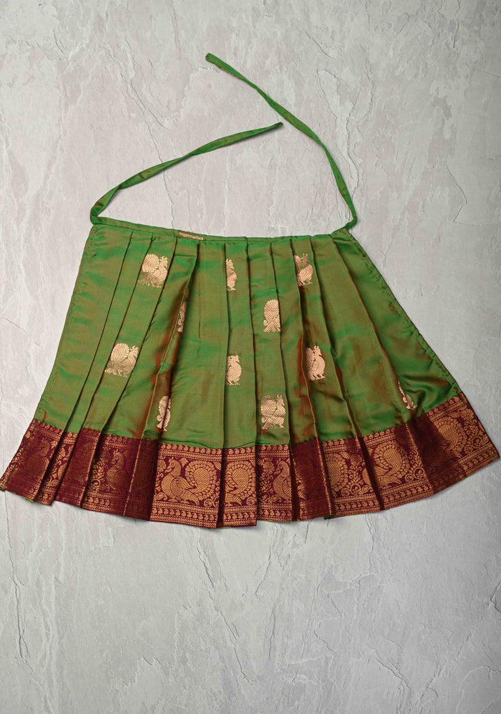 Green Dual tone Zari Buttas on Pure Silk Pavadas with Contrast Border for Varamahalakshmi with Pleated and Lined ( Lining )