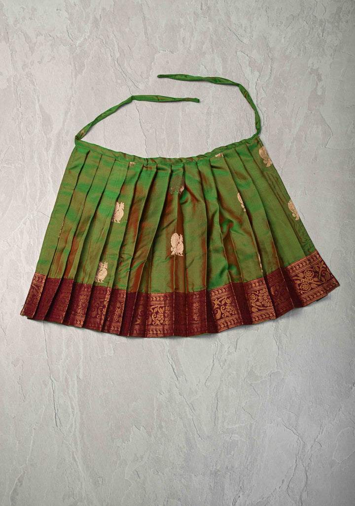 Green Dual tone Pure Silk Pavadas with Maroon Border for Varamahalakshmi with Pleated and Lined ( Lining )