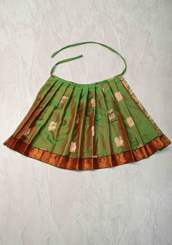 Green Dual tone Pure Silk Pavadas with Peacock Zari Border for Varamahalakshmi ( Lining )