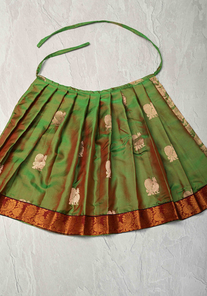 Green Dual tone Pure Silk Pavadas with Peacock Zari Border for Varamahalakshmi ( Lining )