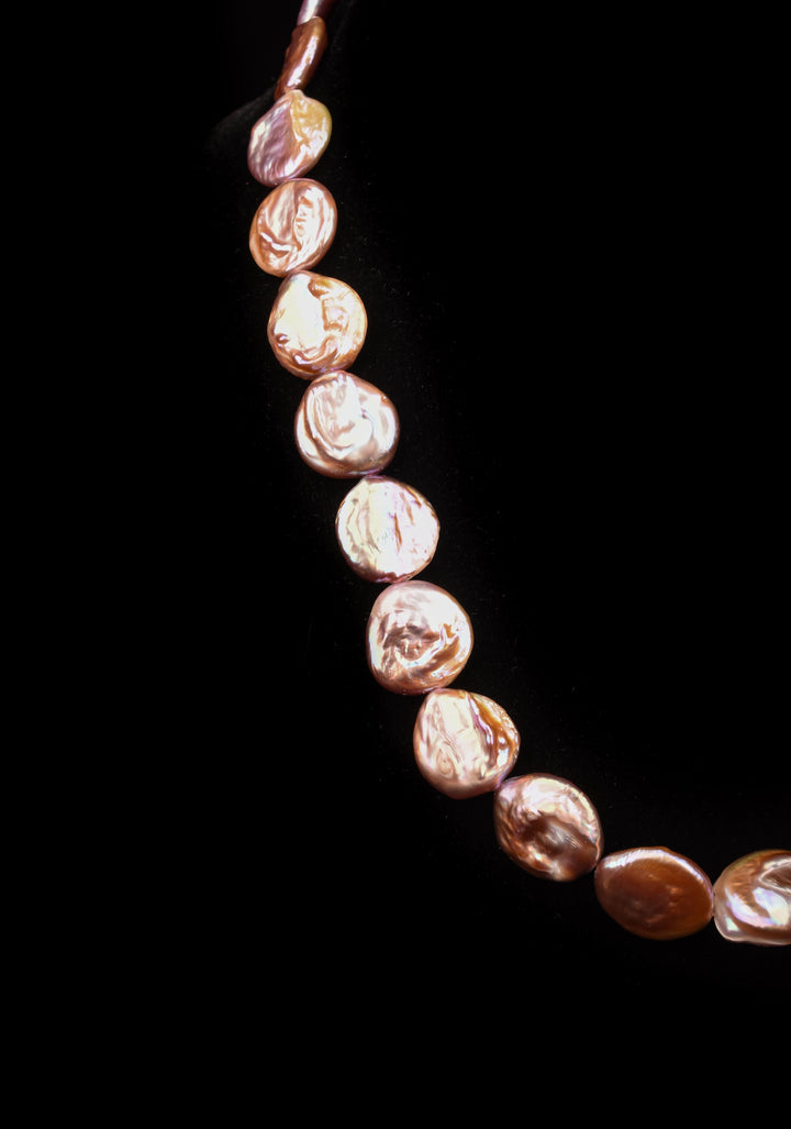 Baroque Pink Flat Pure Pearl Necklace and Earrings Set