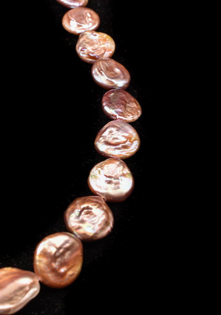 Baroque Pink Flat Pure Pearl Necklace and Earrings Set