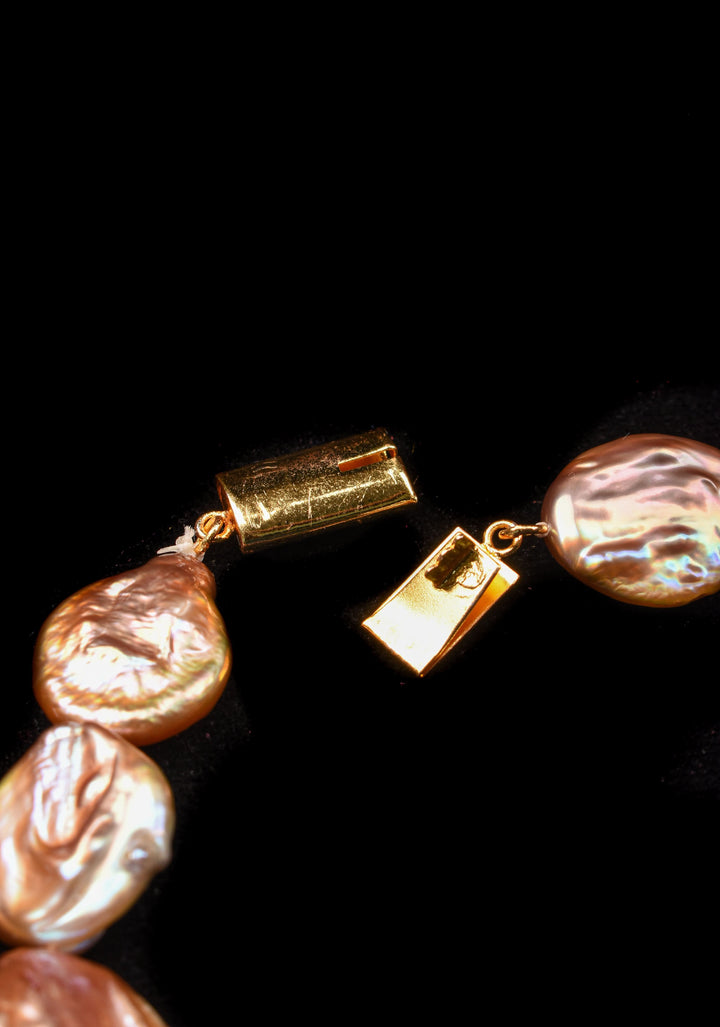 Baroque Pink Flat Pure Pearl Necklace and Earrings Set