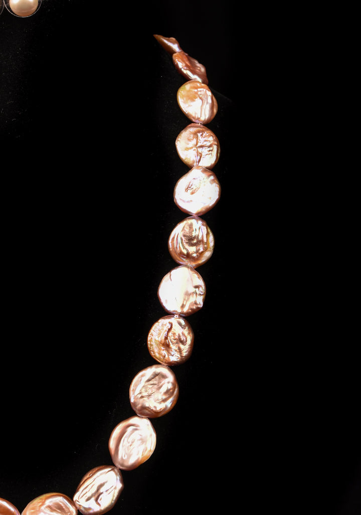 Baroque Pink Flat Pure Pearl Necklace and Earrings Set