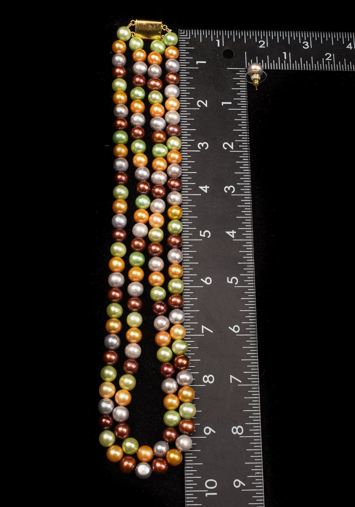 Two Strand Multicolor Pearl Necklace Set