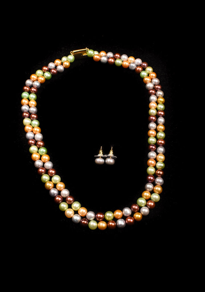 Two Strand Multicolor Pearl Necklace Set
