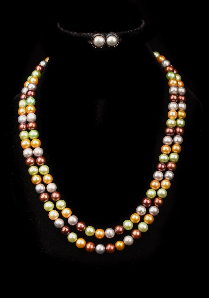 Two Strand Multicolor Pearl Necklace Set