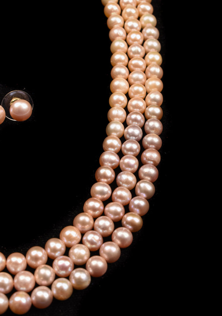 Triple Strand Freshwater Oval Shaped Multicolor Necklace Set