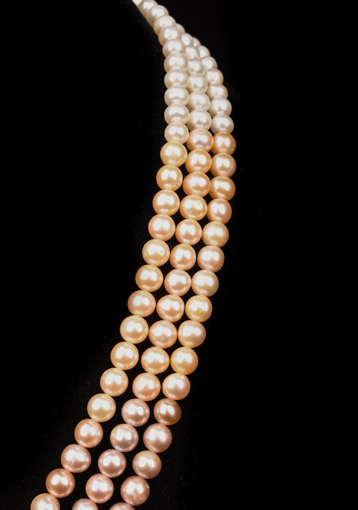 Triple Strand Freshwater Oval Shaped Multicolor Necklace Set