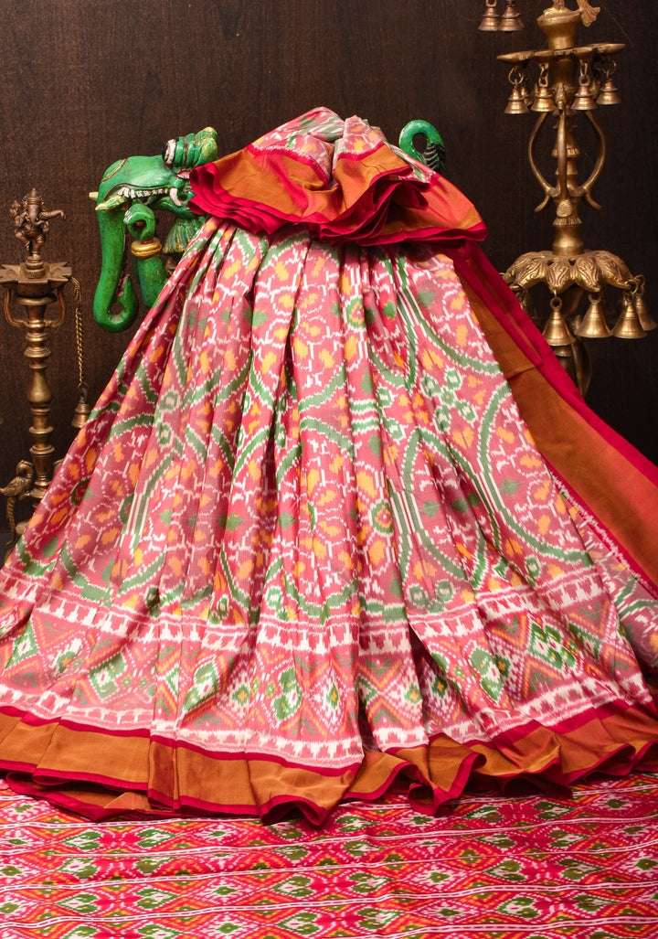 Exquisite Red Ikkat Kanjivaram Silk Saree with Zari Border | SILK MARK CERTIFIED