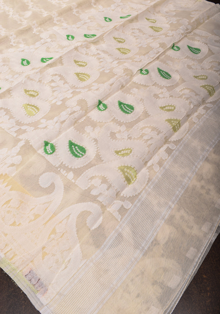 Cream Bengal Cotton saree with Jamdani style (No Blouse Piece)