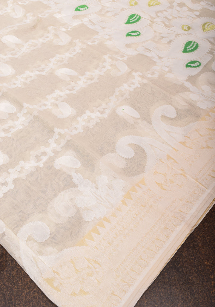 Cream Bengal Cotton saree with Jamdani style (No Blouse Piece)