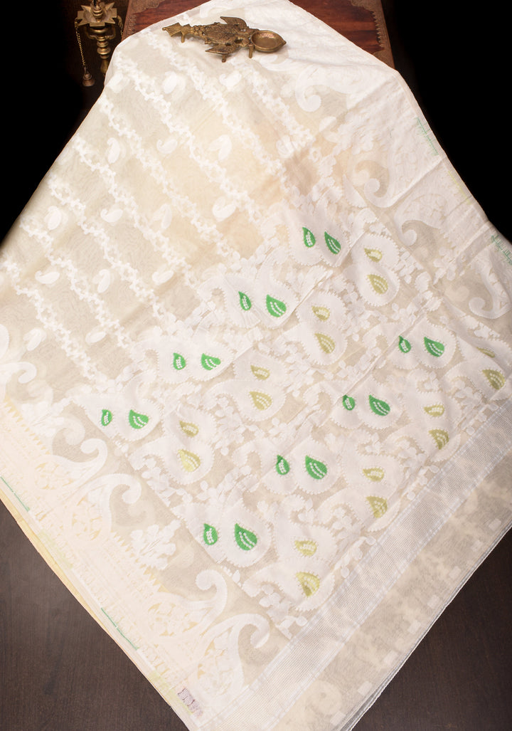 Cream Bengal Cotton saree with Jamdani style (No Blouse Piece)