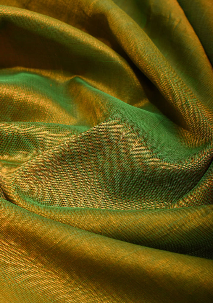 Kanchi Silk Cotton in Dual tone Green and Yellow with Zari Border
