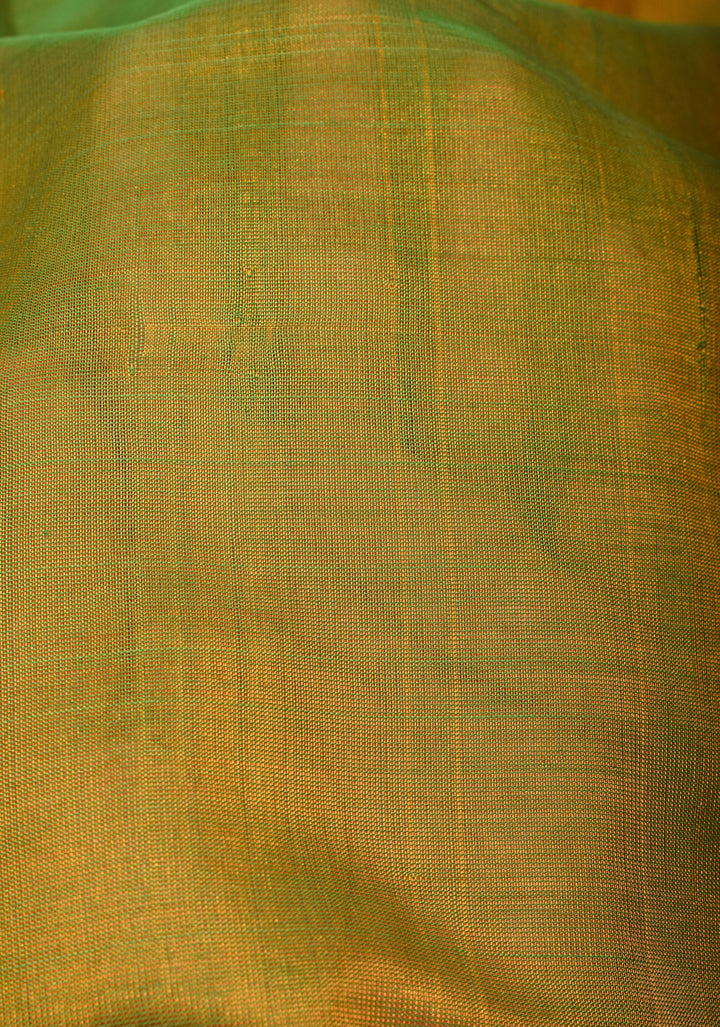 Kanchi Silk Cotton in Dual tone Green and Yellow with Zari Border