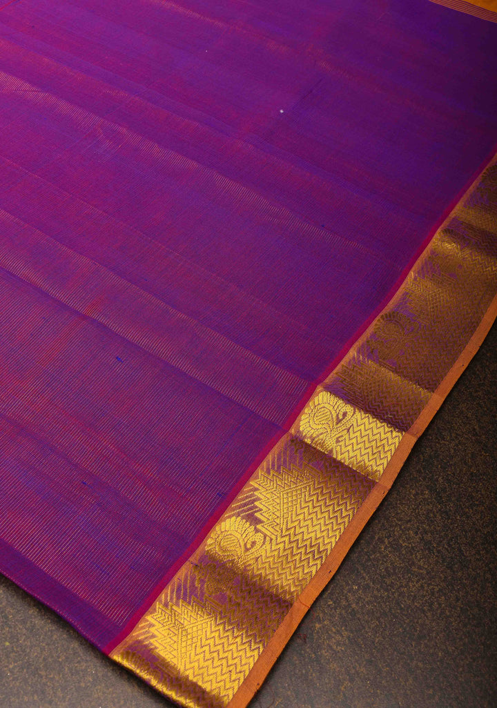 Purple Dual tone Vairaoosi Zari Stripes Kanchi Silk Cotton Handloom Saree with Contrast Zari Border