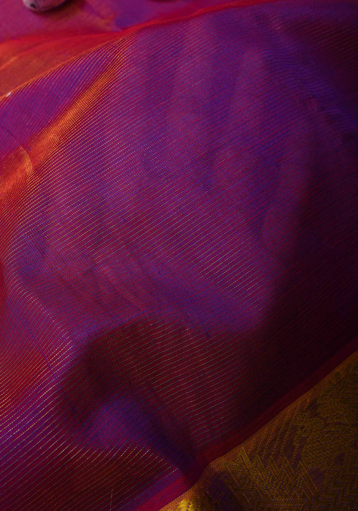 Purple Dual tone Vairaoosi Zari Stripes Kanchi Silk Cotton Handloom Saree with Contrast Zari Border