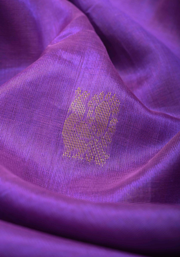 Purple Kanchi Silk Cotton Saree with Peacock Motifs and Contrast Rettaipet Border,100% handloom