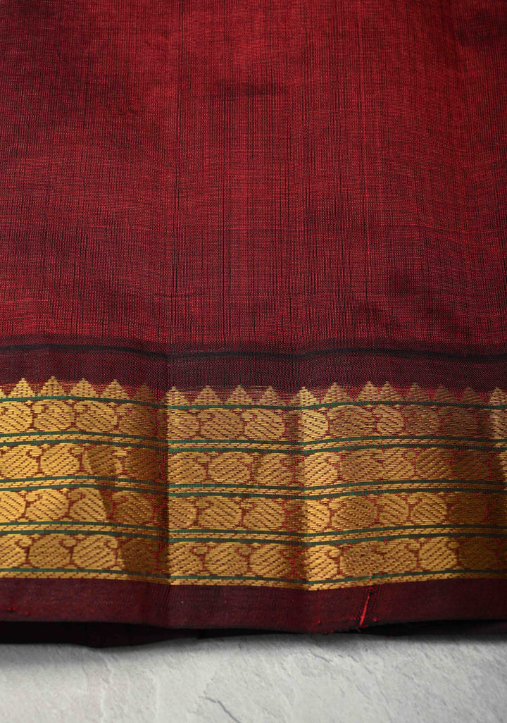 White-Green Checks Kanchi Silk Cotton 100% Handloom Saree with Contrast Zari Border