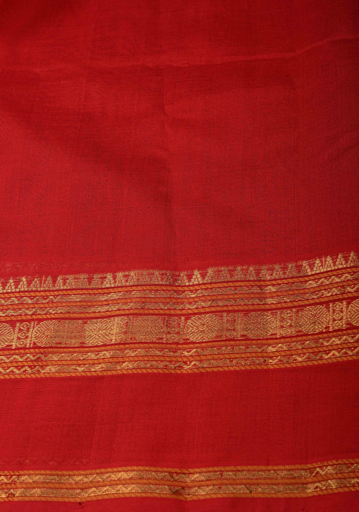 Black Kanchi Silk Cotton Handloom Saree with Polka Buttas and Contrast Zari Border