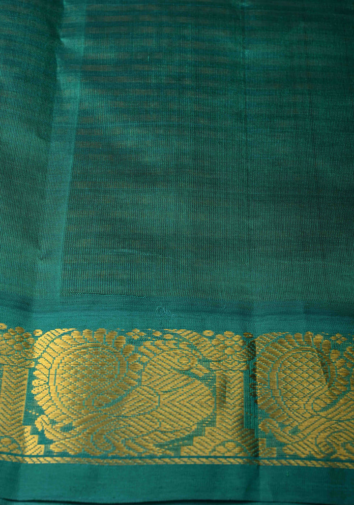 Yellow-Brown Gingham Checks Koravi Kanchi Silk Cotton 100% Handloom Saree with Contrast Zari Border