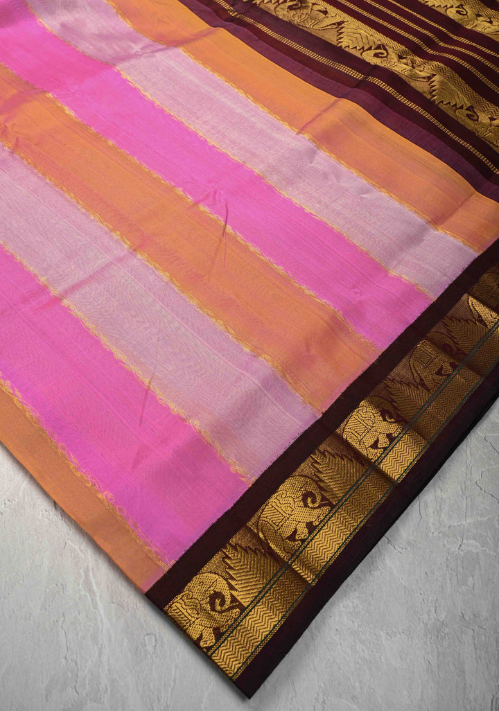 Multicolor Kanchi Silk Cotton Saree with Rangkaat Design and Contrast Zari Borders