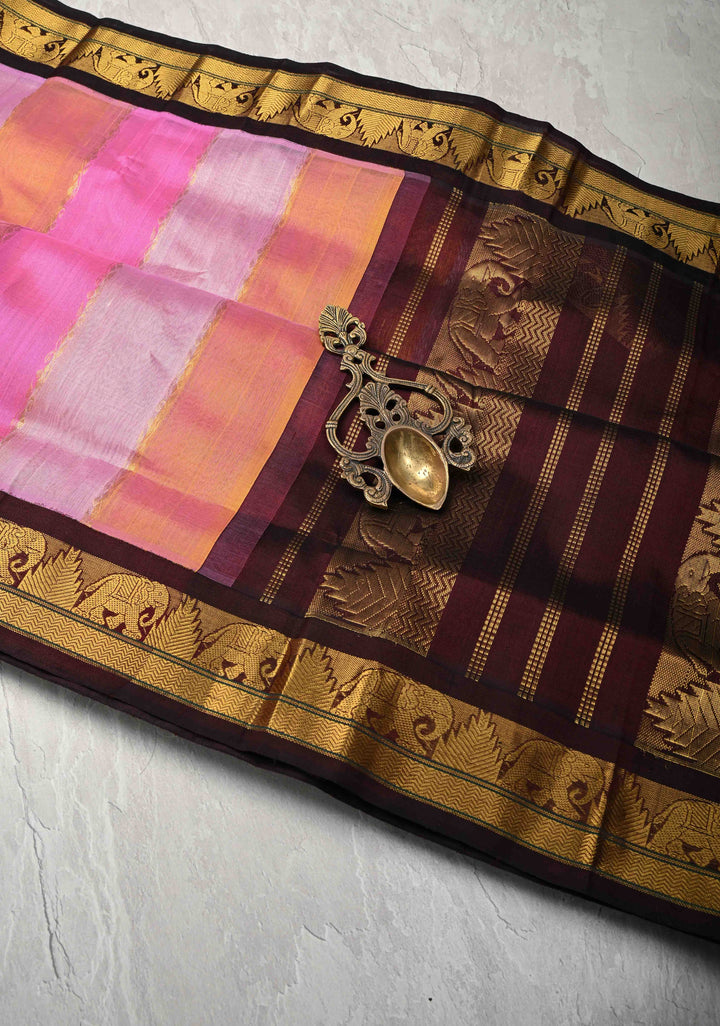 Multicolor Kanchi Silk Cotton Saree with Rangkaat Design and Contrast Zari Borders
