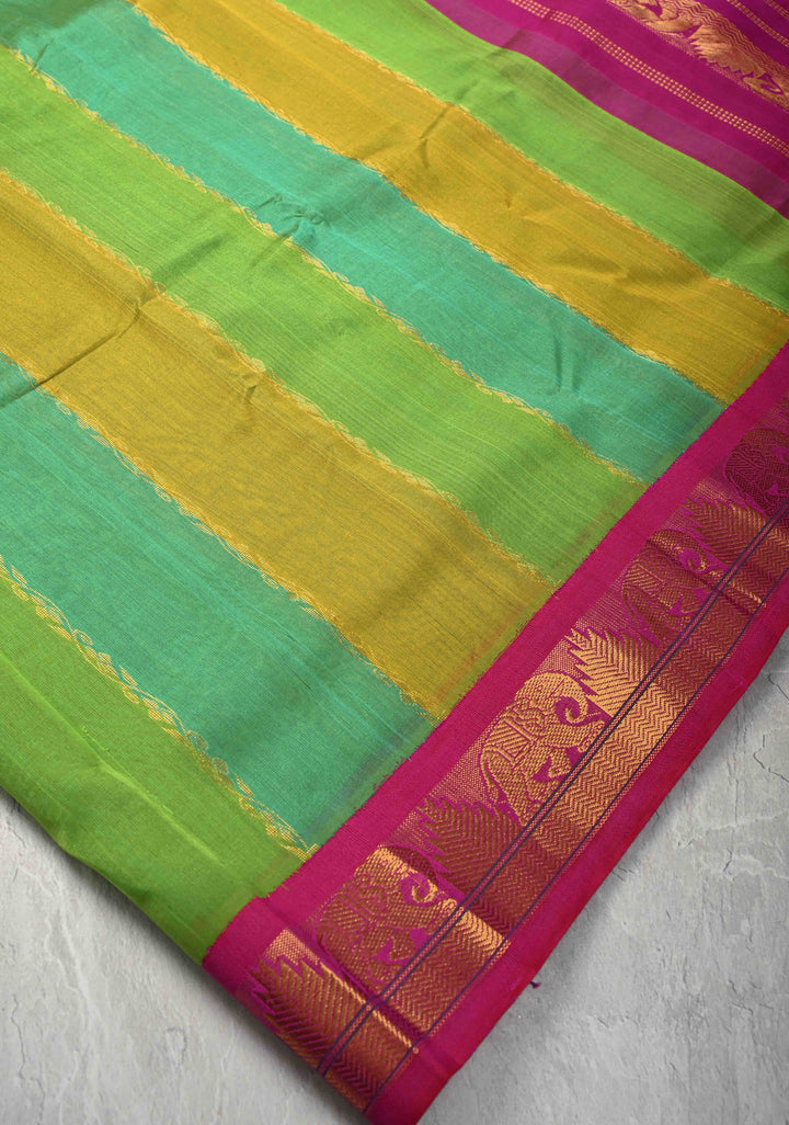 Multicolor Kanchi Silk Cotton Saree with Rangkaat Design and Contrast Zari Borders