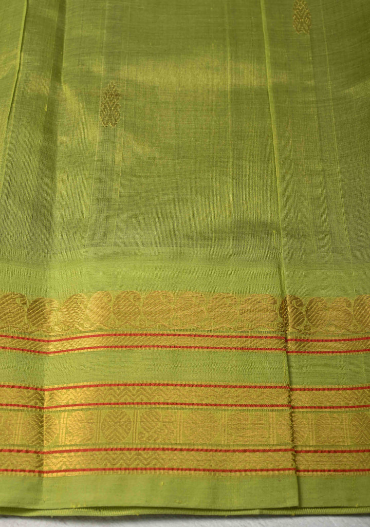 Slate Gray Kanchi Silk Cotton Saree with Zari Butta and Contrast Korvai Border