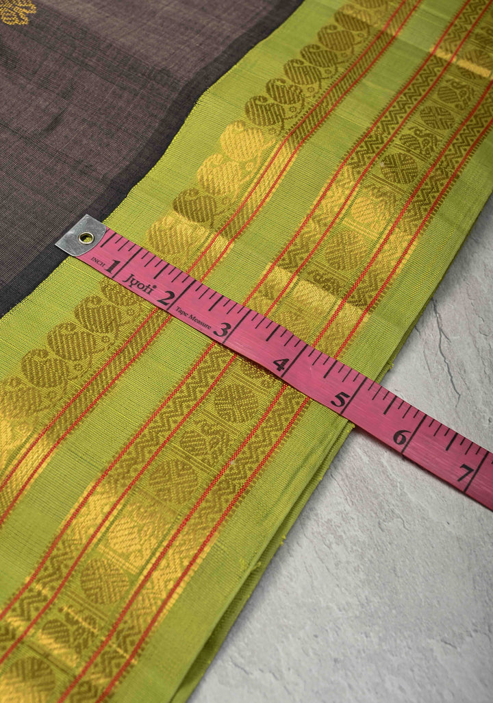 Slate Gray Kanchi Silk Cotton Saree with Zari Butta and Contrast Korvai Border