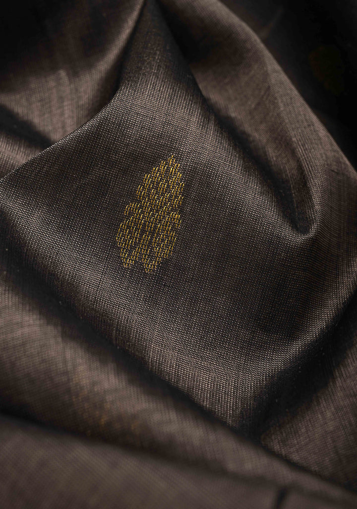 Slate Gray Kanchi Silk Cotton Saree with Zari Butta and Contrast Korvai Border