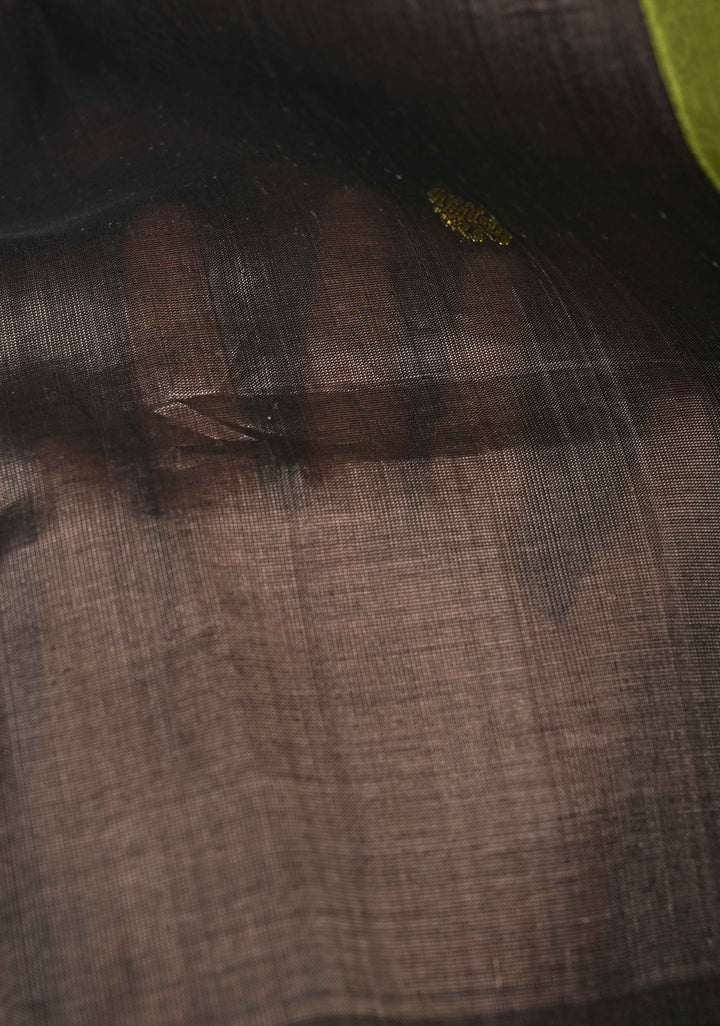 Slate Gray Kanchi Silk Cotton Saree with Zari Butta and Contrast Korvai Border