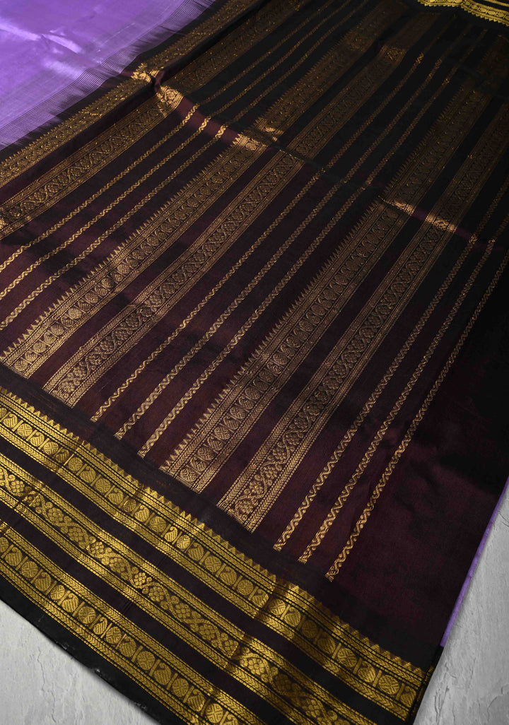 Dark Lavender Koravi Kanchi Silk Cotton 100% Handloom Saree with Contrast Zari Border