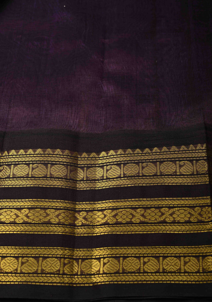 Dark Lavender Koravi Kanchi Silk Cotton 100% Handloom Saree with Contrast Zari Border