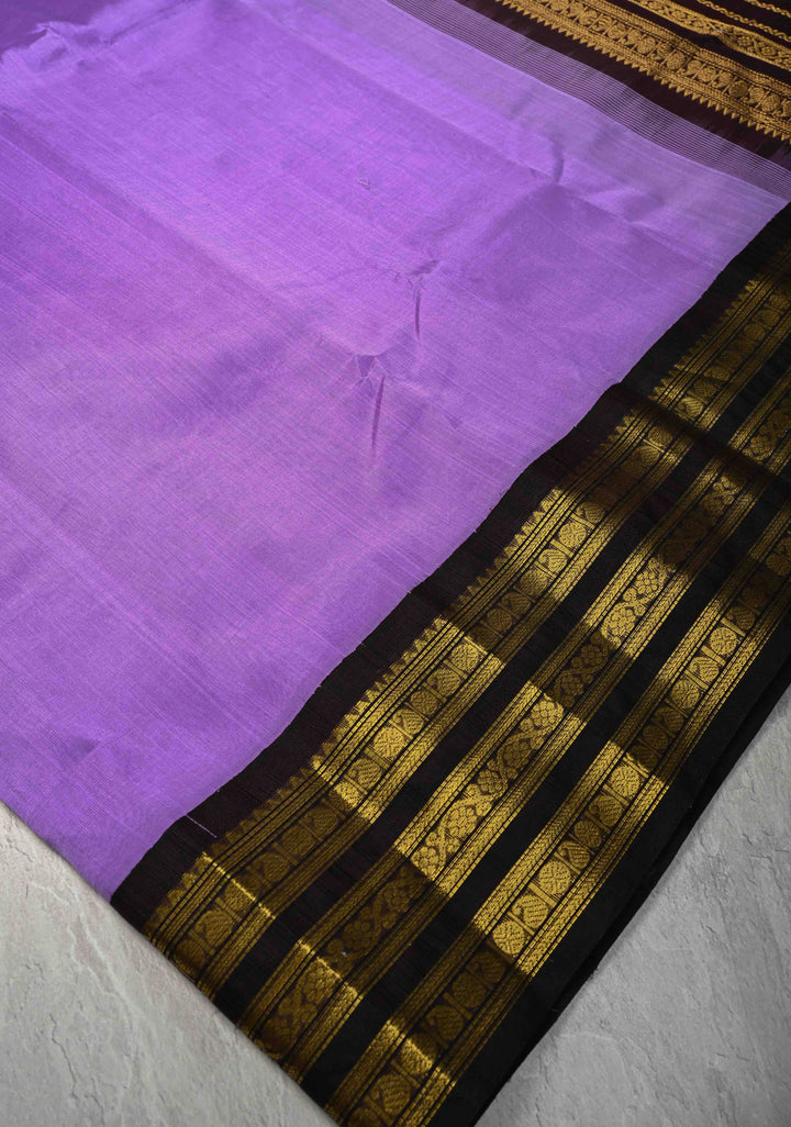 Dark Lavender Koravi Kanchi Silk Cotton 100% Handloom Saree with Contrast Zari Border