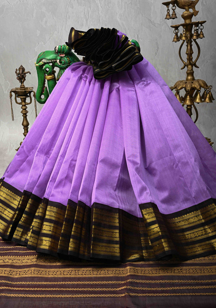 Dark Lavender Koravi Kanchi Silk Cotton 100% Handloom Saree with Contrast Zari Border