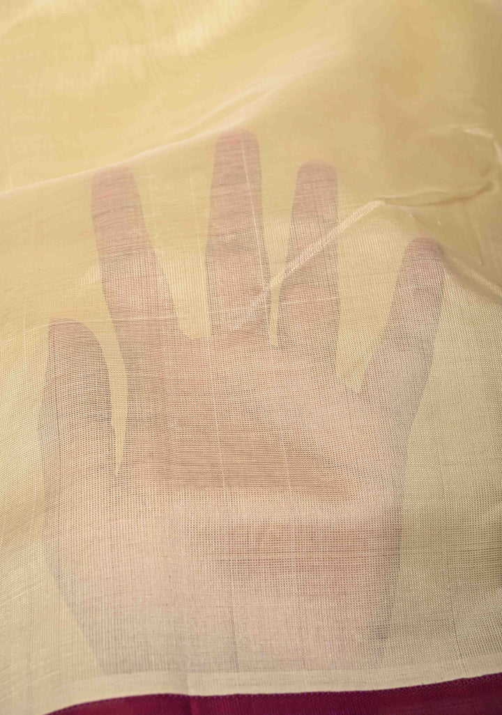 Beige Koravi Kanchi Silk Cotton Handloom Saree with Contrast Zari Border