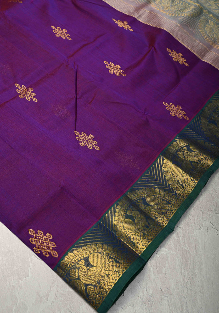 Purple Dual Tone  Koravi Kanchi Silk Cotton Handloom Saree with Contrast Zari Border
